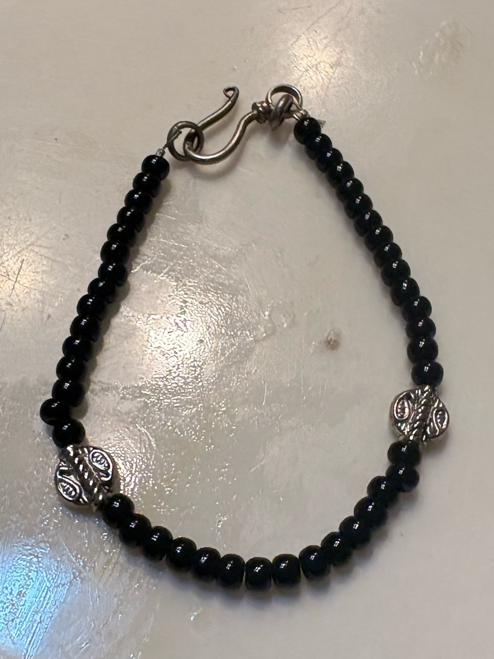 925 Sterling Silver Black Onyx Beaded Bracelet Fine Jewelry